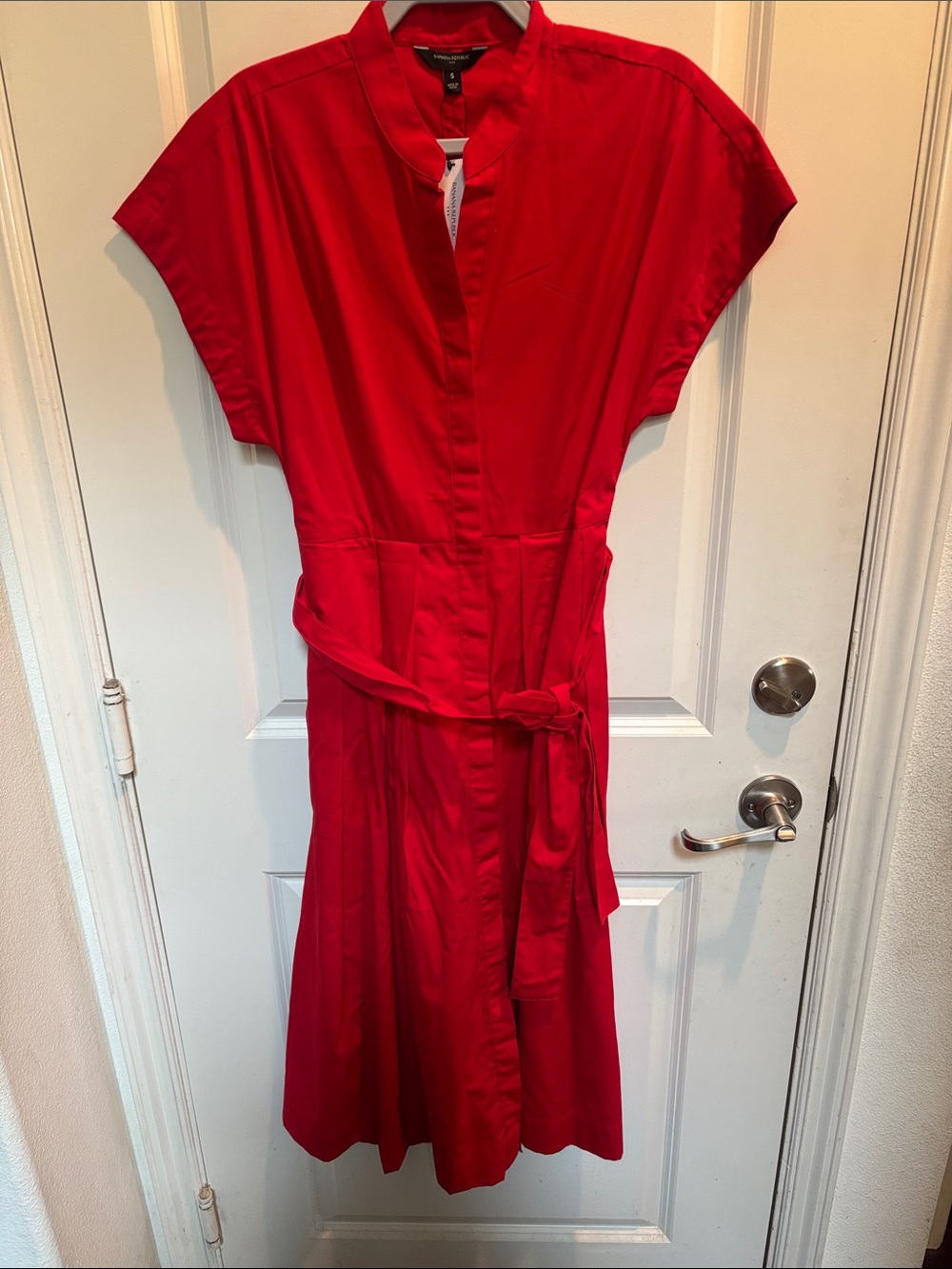 New Banana Republic Red Midi Shirt Dress with Tie Waist
